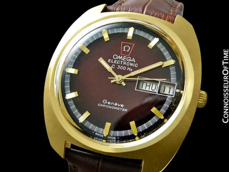 1973 Omega Geneve Chronometer f300 Hz Accutron Large Vintage Mens - 18K Gold Plated & Stainless Steel
