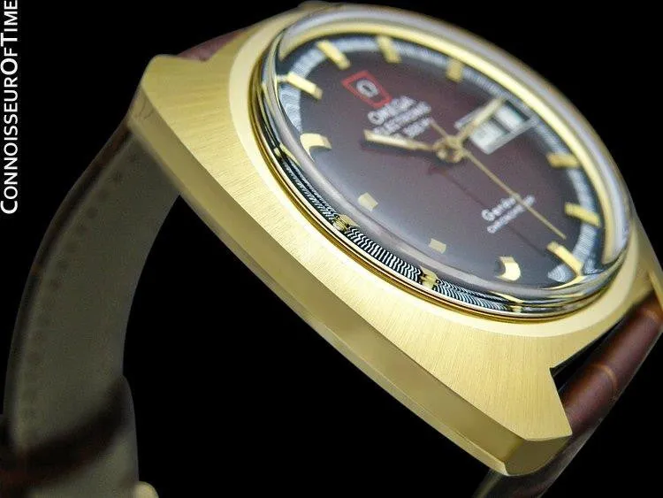 1973 Omega Geneve Chronometer f300 Hz Accutron Large Vintage Mens - 18K Gold Plated & Stainless Steel