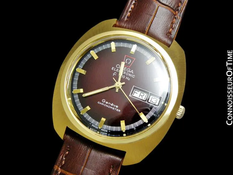 1973 Omega Geneve Chronometer f300 Hz Accutron Large Vintage Mens - 18K Gold Plated & Stainless Steel