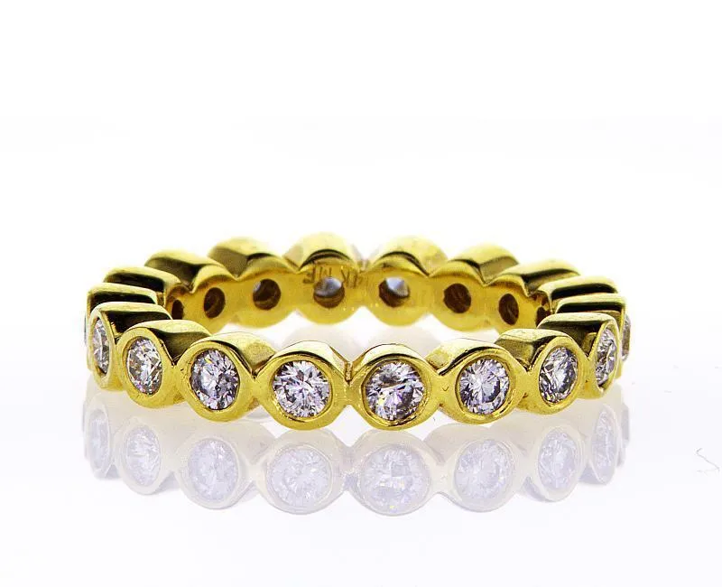 1CT Diamond Band Ring Round Cut G-H SI1 14K Yellow Gold Infinity Bezel