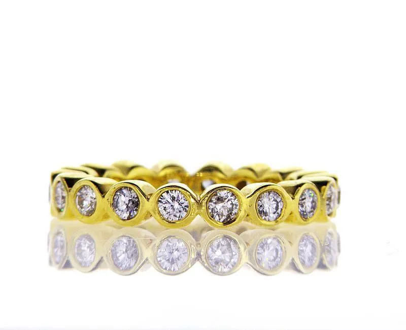 1CT Diamond Band Ring Round Cut G-H SI1 14K Yellow Gold Infinity Bezel