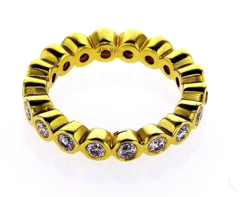 1CT Diamond Band Ring Round Cut G-H SI1 14K Yellow Gold Infinity Bezel