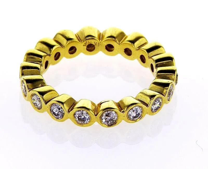 1CT Diamond Band Ring Round Cut G-H SI1 14K Yellow Gold Infinity Bezel