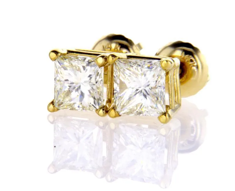 1CT J /VVS2 Guinness Diamond Stud Earrings Certified 14K Gold Princess Cut