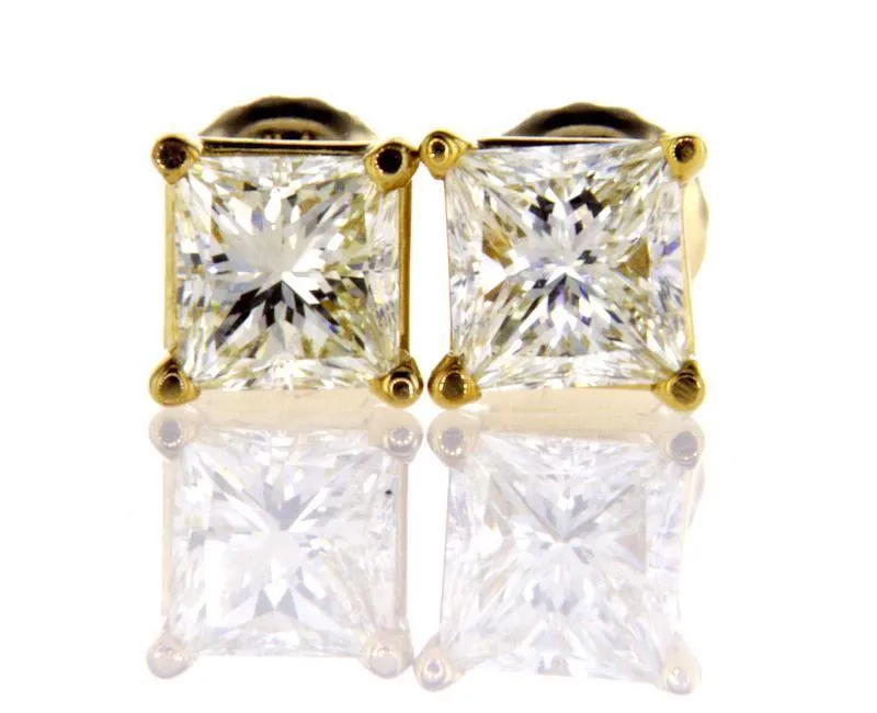 1CT J /VVS2 Guinness Diamond Stud Earrings Certified 14K Gold Princess Cut