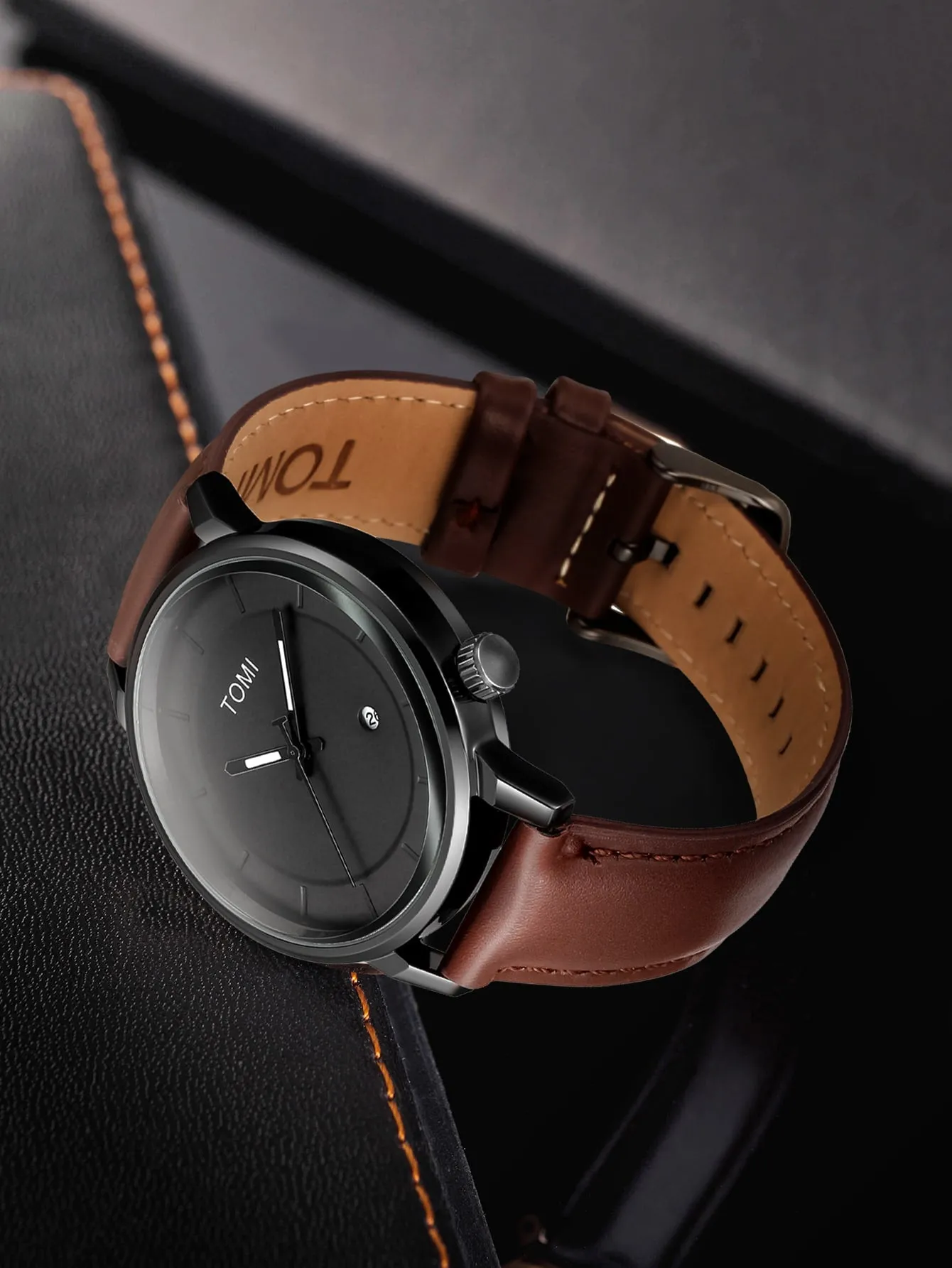 1pc Men Water Resistant Quartz Watch -  Coffee Brown