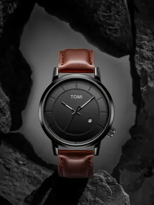 1pc Men Water Resistant Quartz Watch -  Coffee Brown