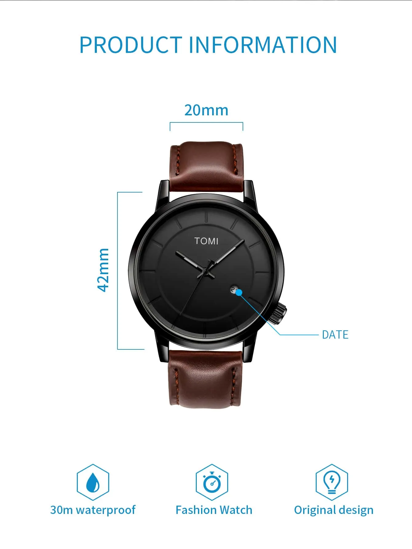 1pc Men Water Resistant Quartz Watch -  Coffee Brown
