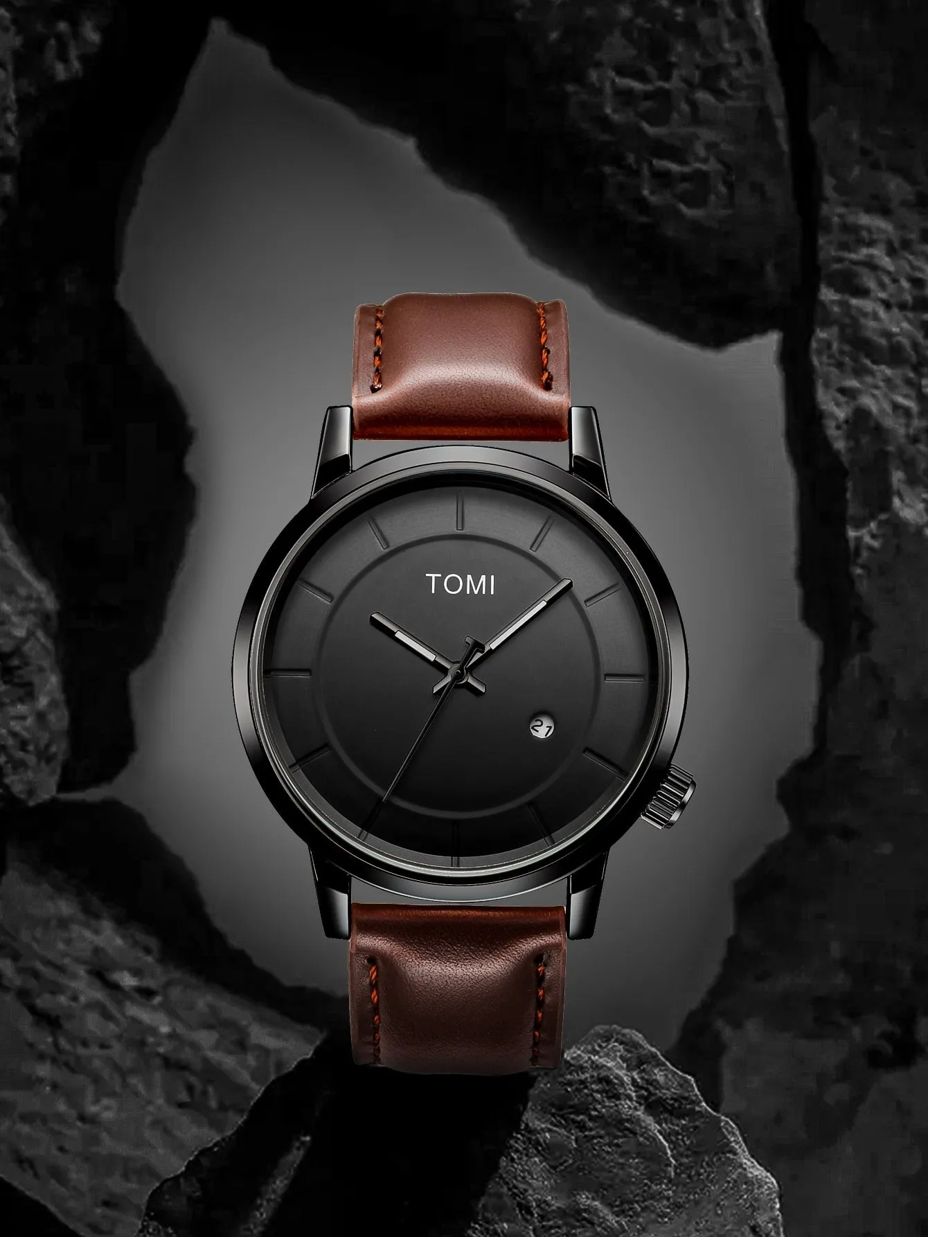 1pc Men Water Resistant Quartz Watch -  Coffee Brown
