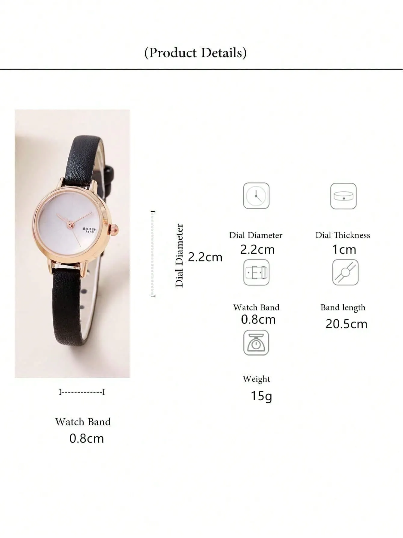 1pc PU Strap Round Dial Quartz Watch - Black