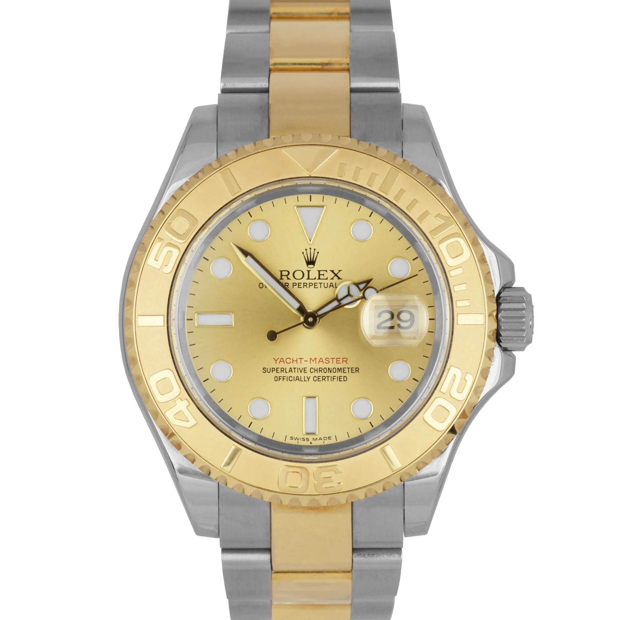 2007 BOX PAPERS Rolex Yacht-Master 18K Two-Tone Gold Champagne 40mm Watch 16623