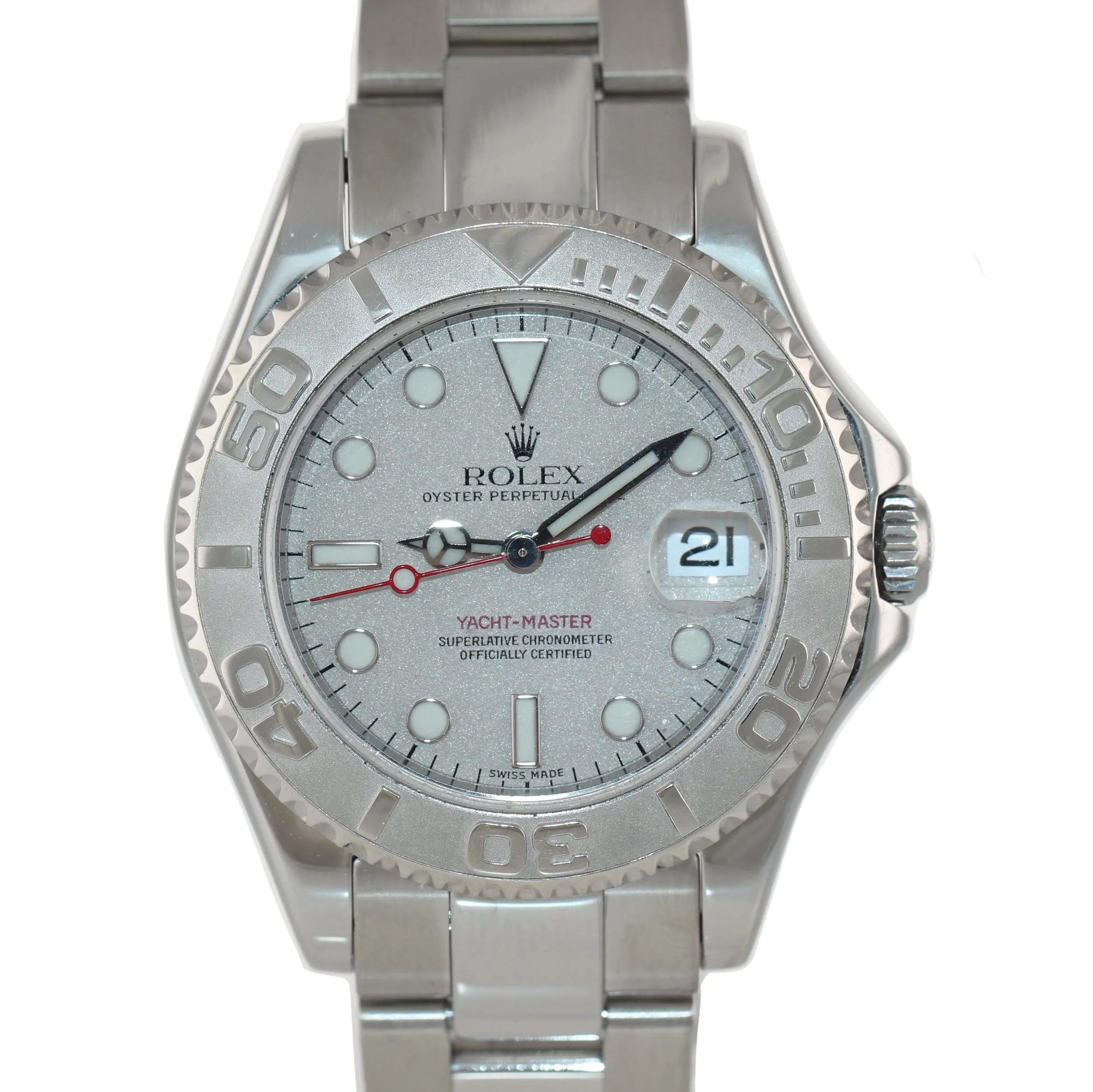 2007 PAPERS Rolex Yacht-Master 168622 Steel Platinum Ladies Midsize 35mm Watch