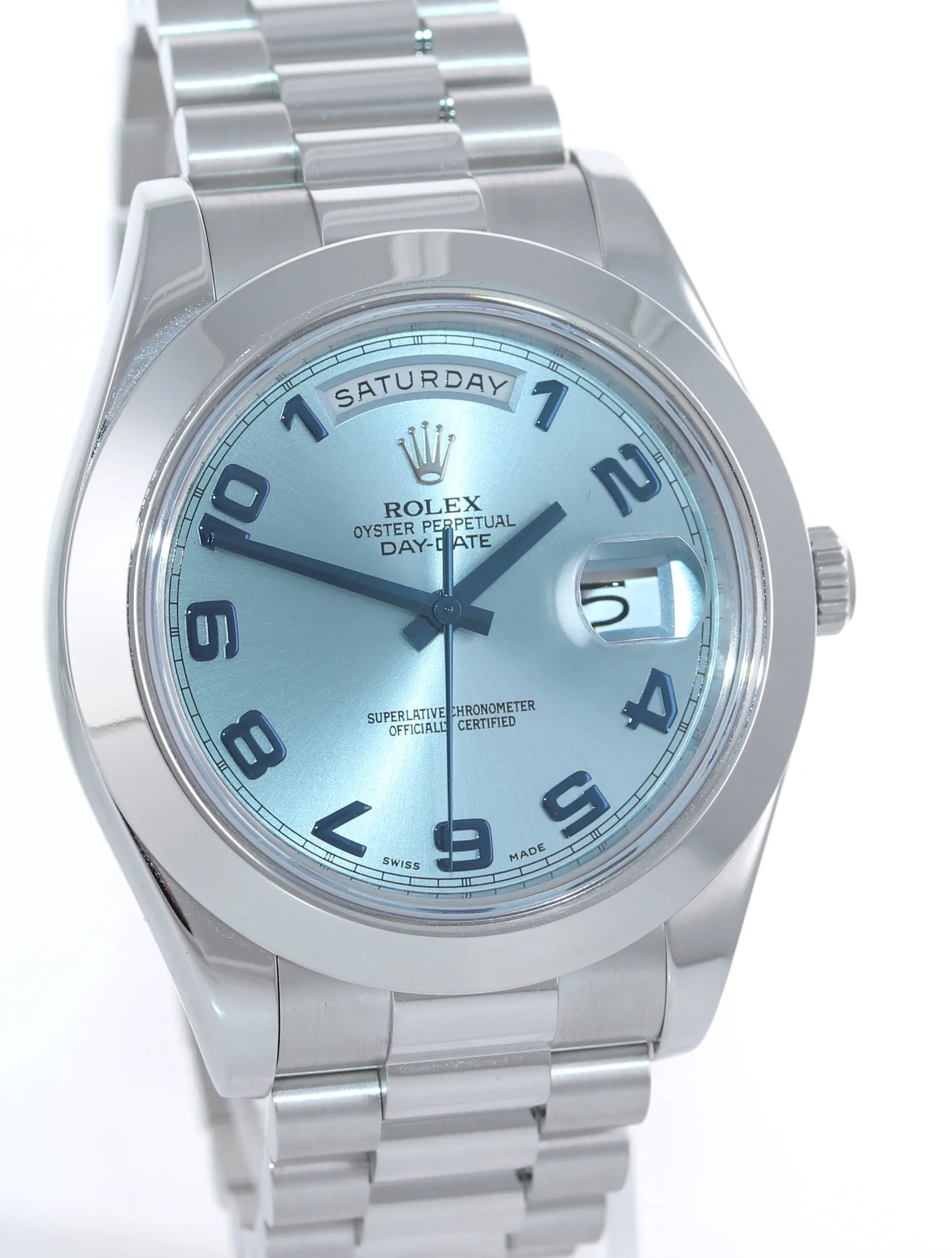 2015 PAPERS Rolex Day-Date 41mm Glacier Blue Platinum President 218206 Watch Box