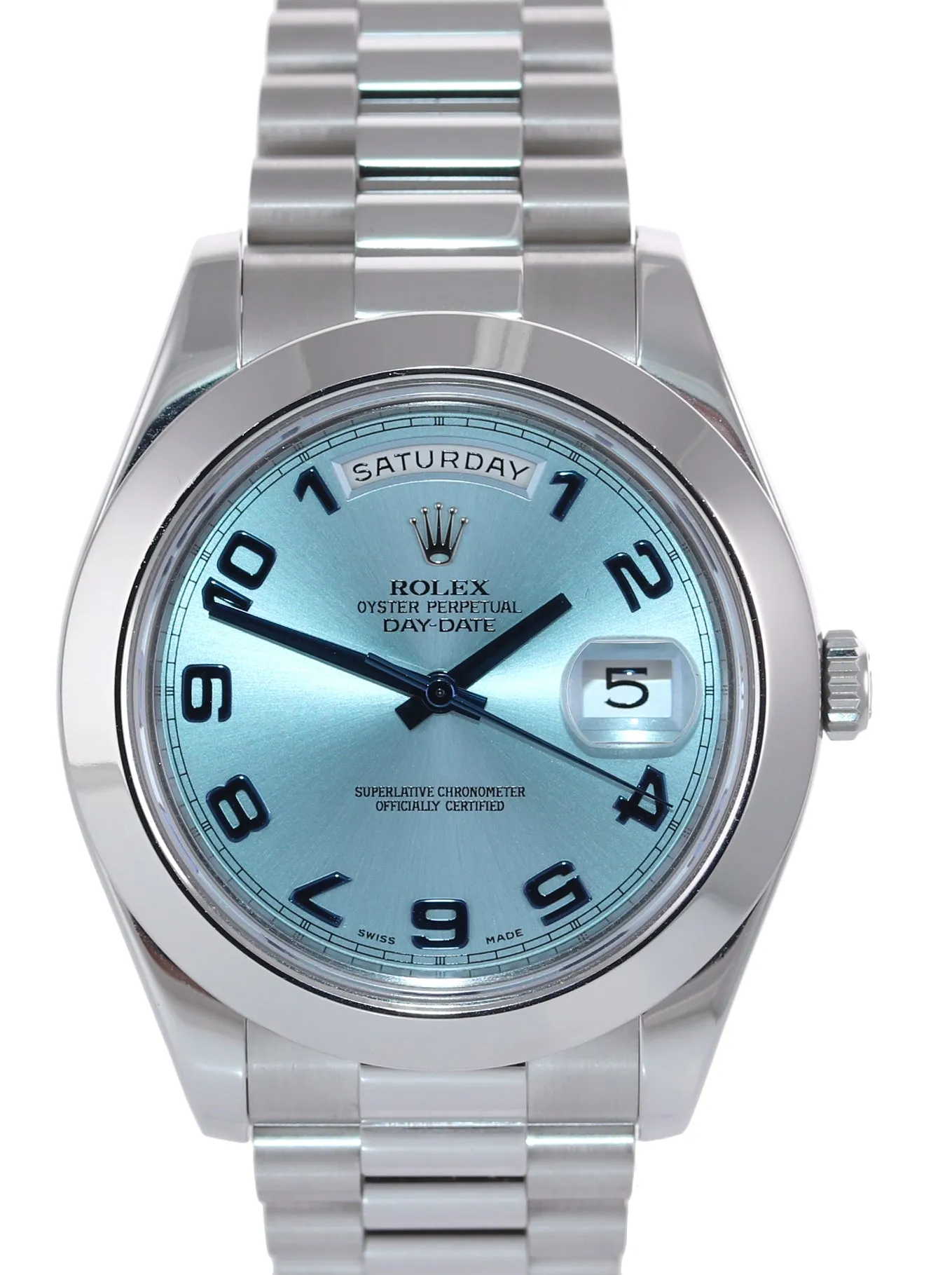 2015 PAPERS Rolex Day-Date 41mm Glacier Blue Platinum President 218206 Watch Box