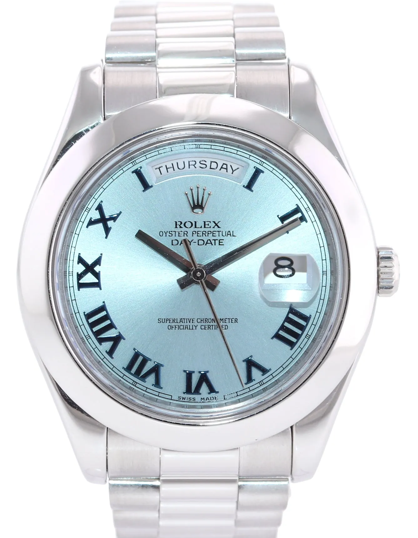 2015 Rolex Day-Date 41mm Glacier Blue Roman Platinum President 218206 Watch Box