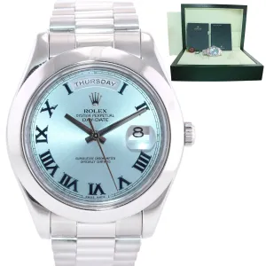 2015 Rolex Day-Date 41mm Glacier Blue Roman Platinum President 218206 Watch Box