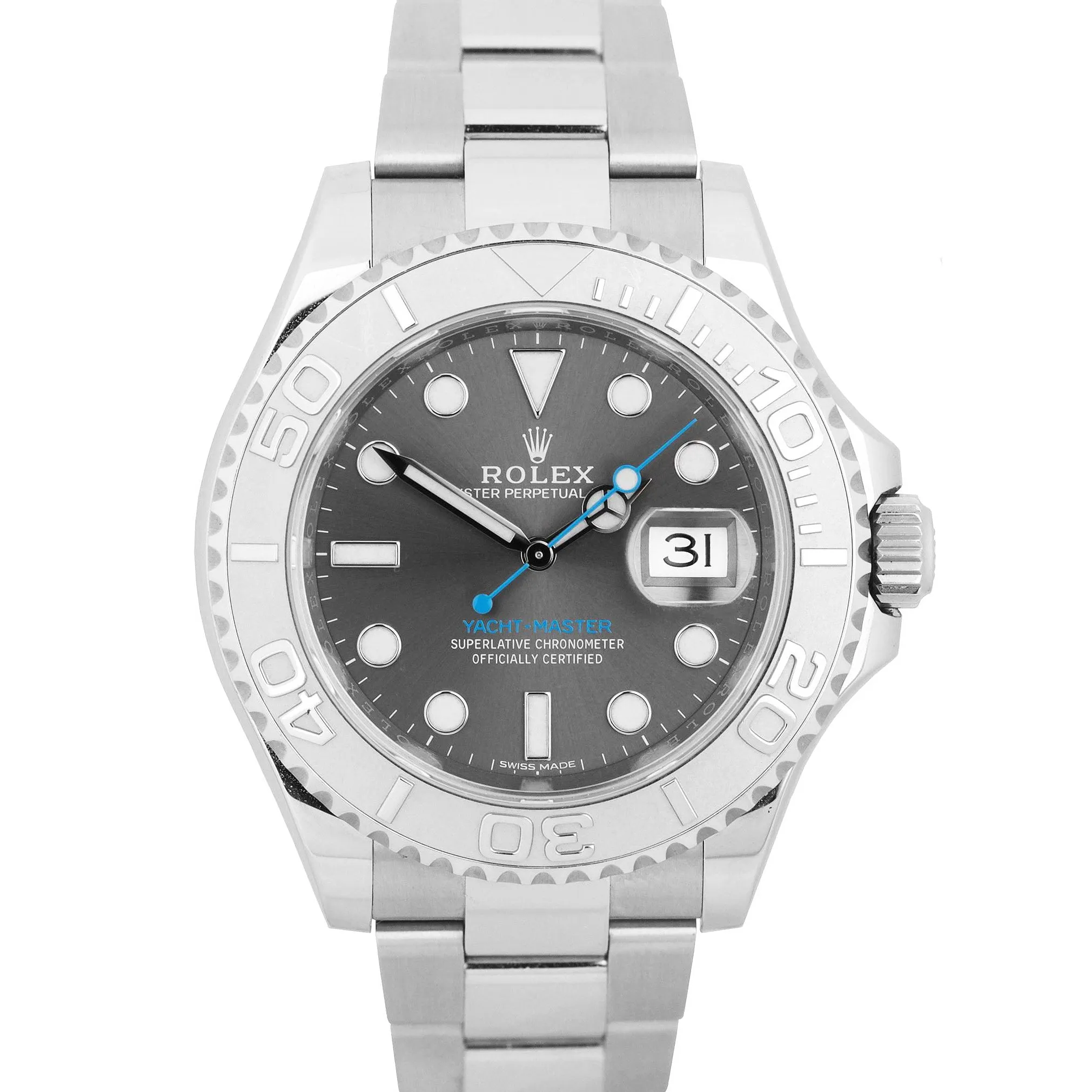 2017 Rolex Yacht-Master Rhodium Stainless Platinum Blue 40mm Watch 116622 B P
