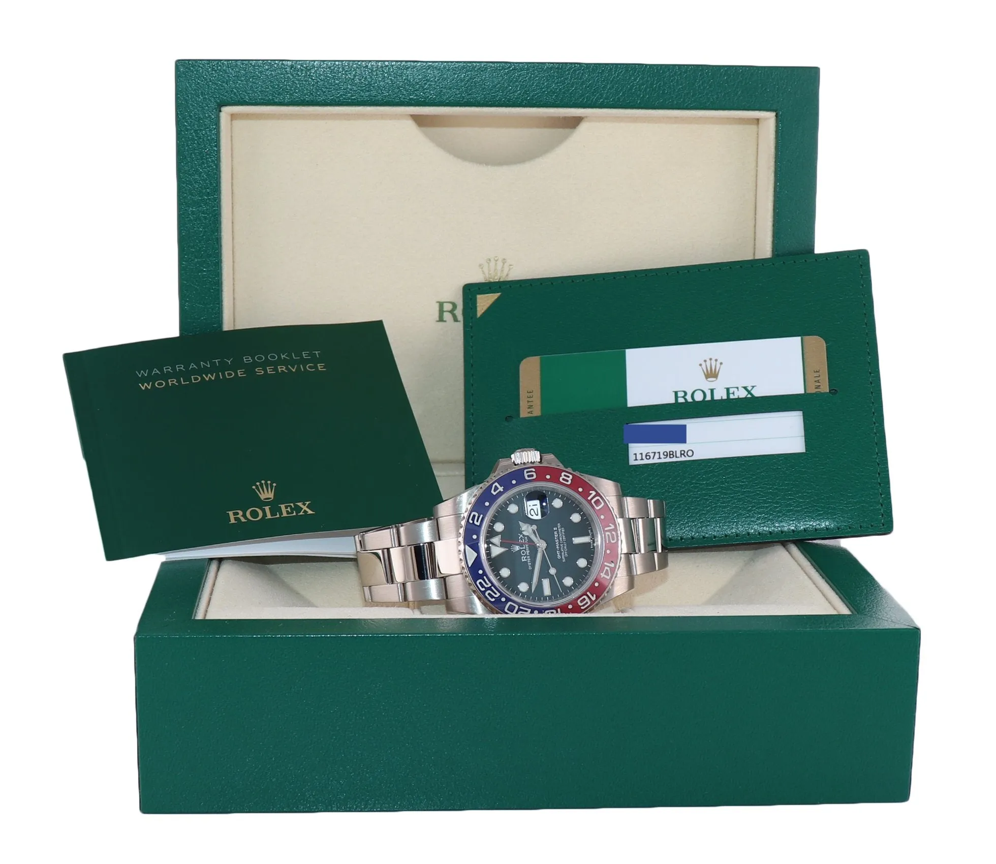 2018 PAPERS Rolex GMT-Master II MK1 Pepsi 18K White Gold 116719BLRO Watch Box