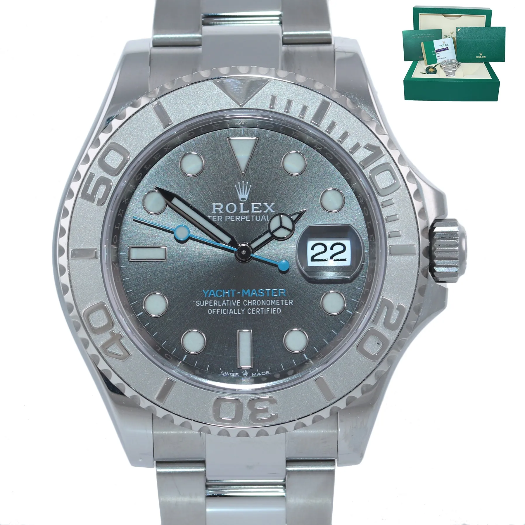 2018 PAPERS Rolex Yacht-Master 116622 Steel Platinum Dark Rhodium Blue Watch Box
