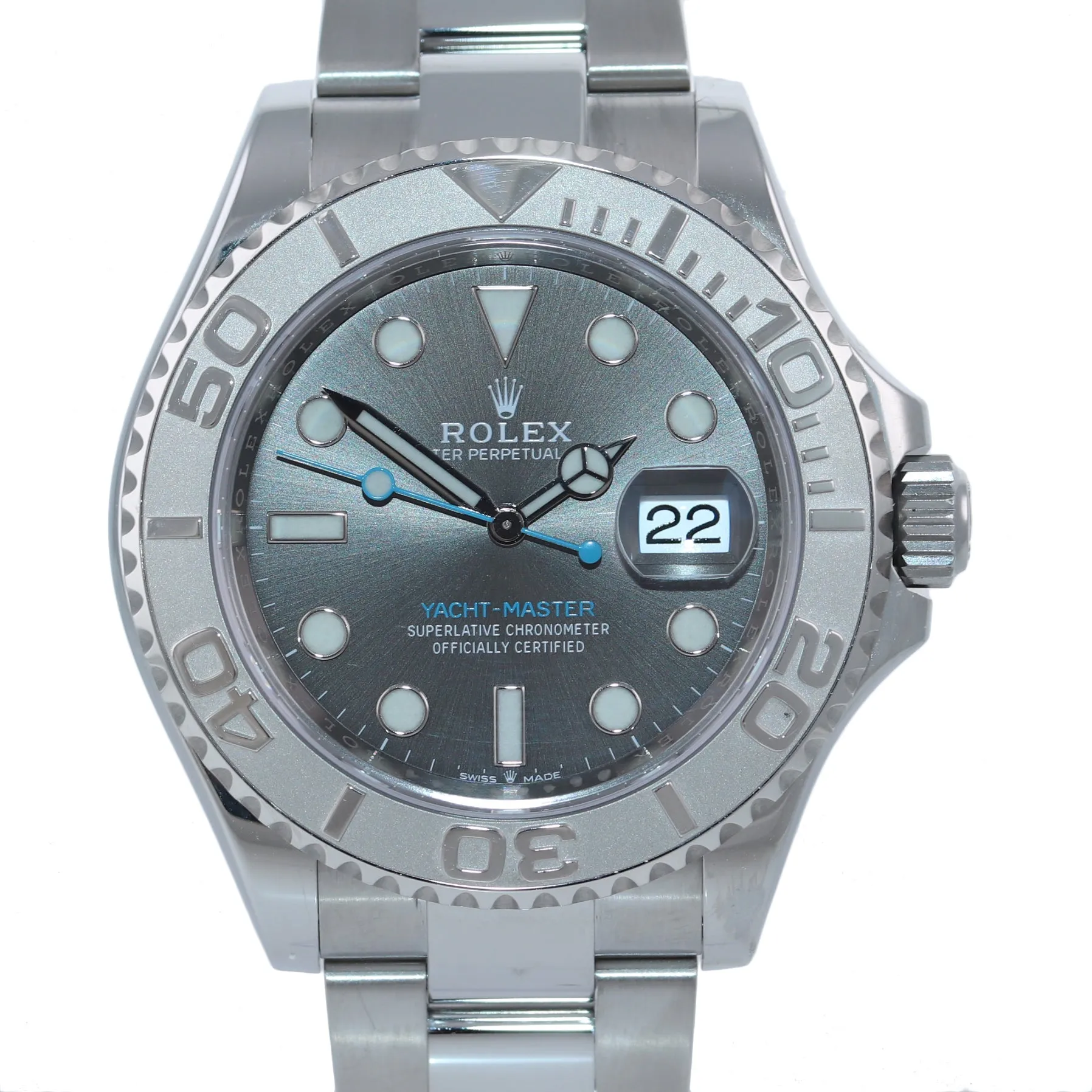 2018 PAPERS Rolex Yacht-Master 116622 Steel Platinum Dark Rhodium Blue Watch Box