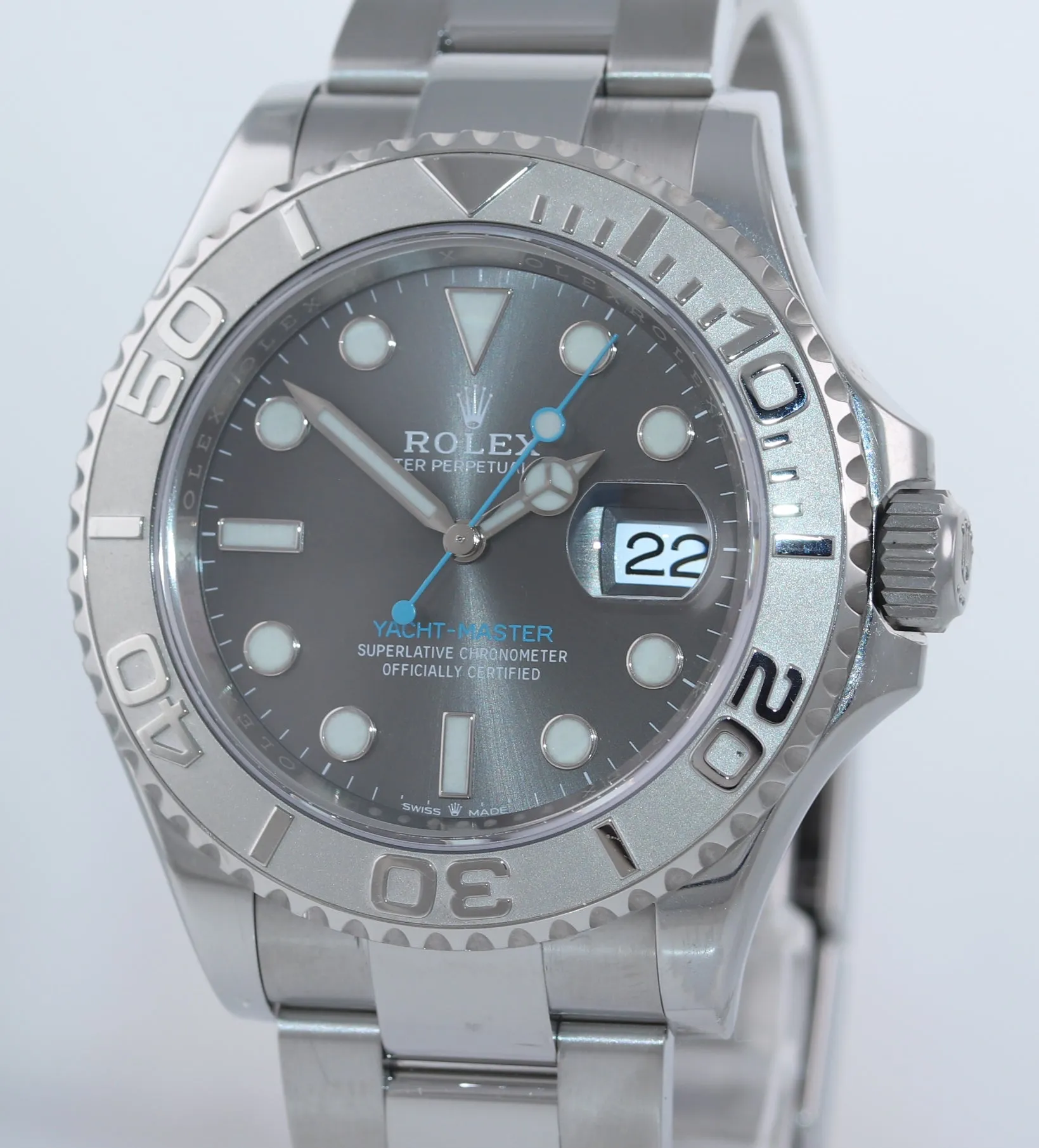 2018 PAPERS Rolex Yacht-Master 116622 Steel Platinum Dark Rhodium Blue Watch Box