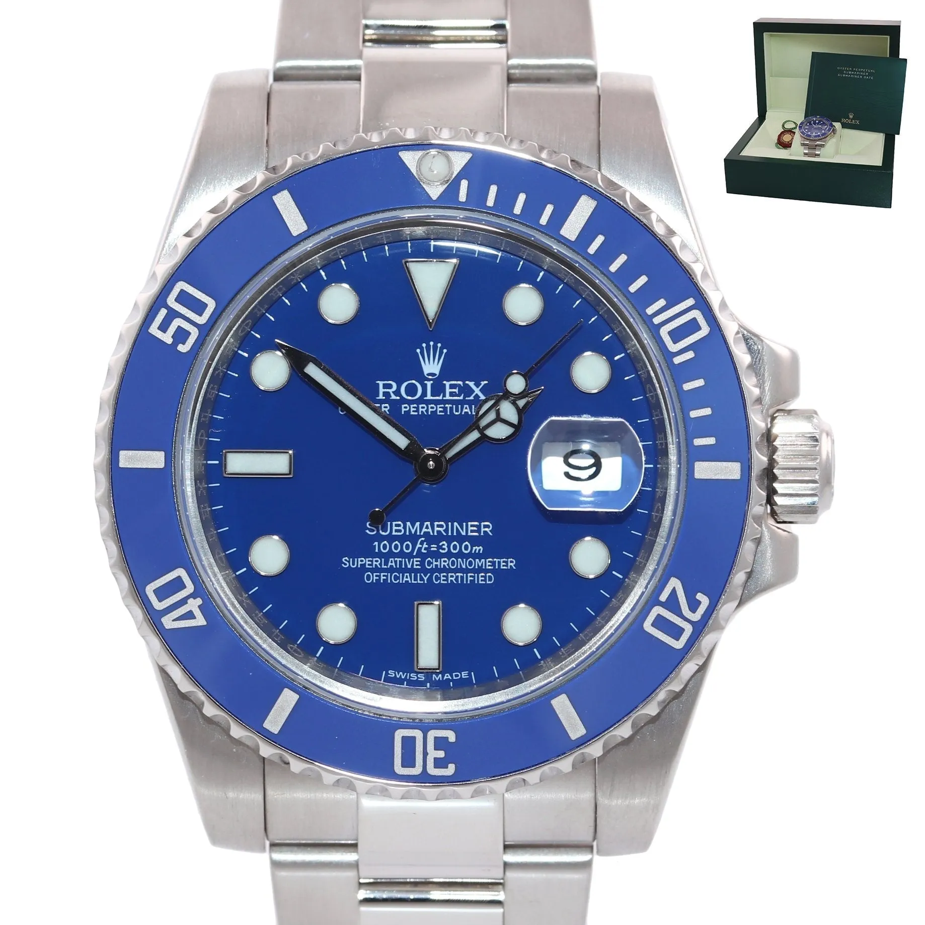 2018 Rolex Submariner Smurf 116619 18k White Gold Blue 40mm Ceramic Watch Box