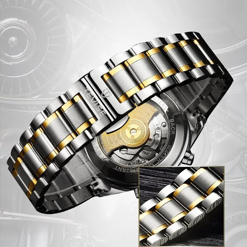 2020 New Luxury Blue Gold Skeleton Automatic Self-Wind Watch