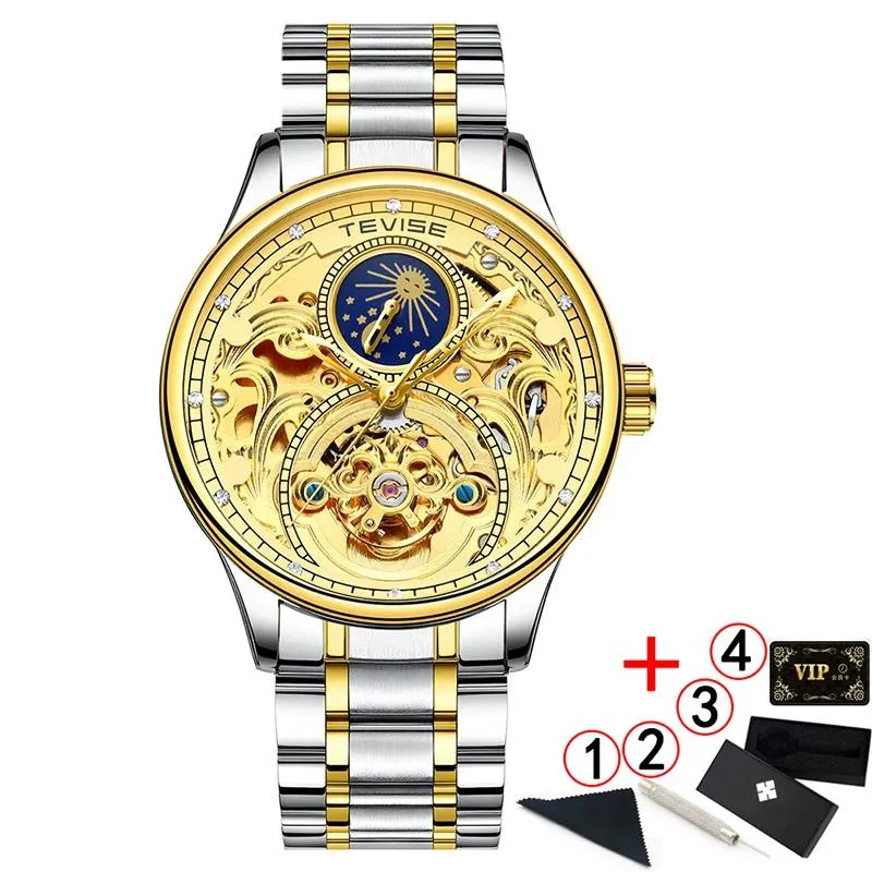 2020 New Luxury Blue Gold Skeleton Automatic Self-Wind Watch