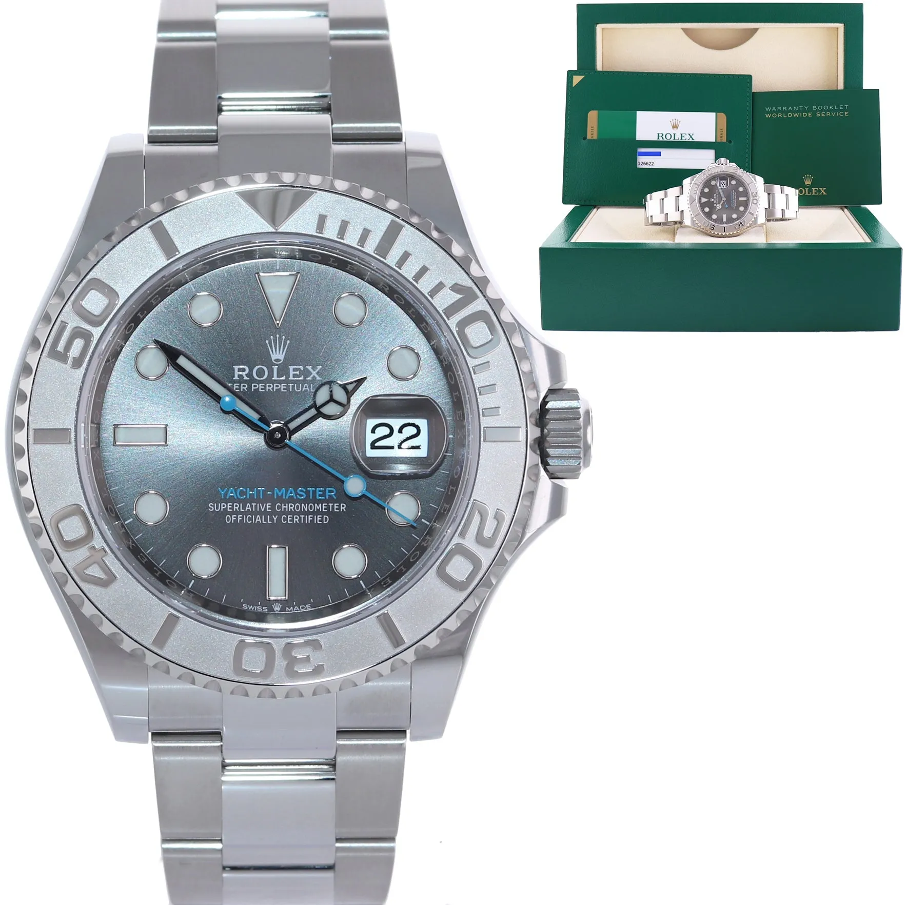 2020 PAPERS Rolex Yacht-Master 126622 Steel Platinum Rhodium Blue Watch