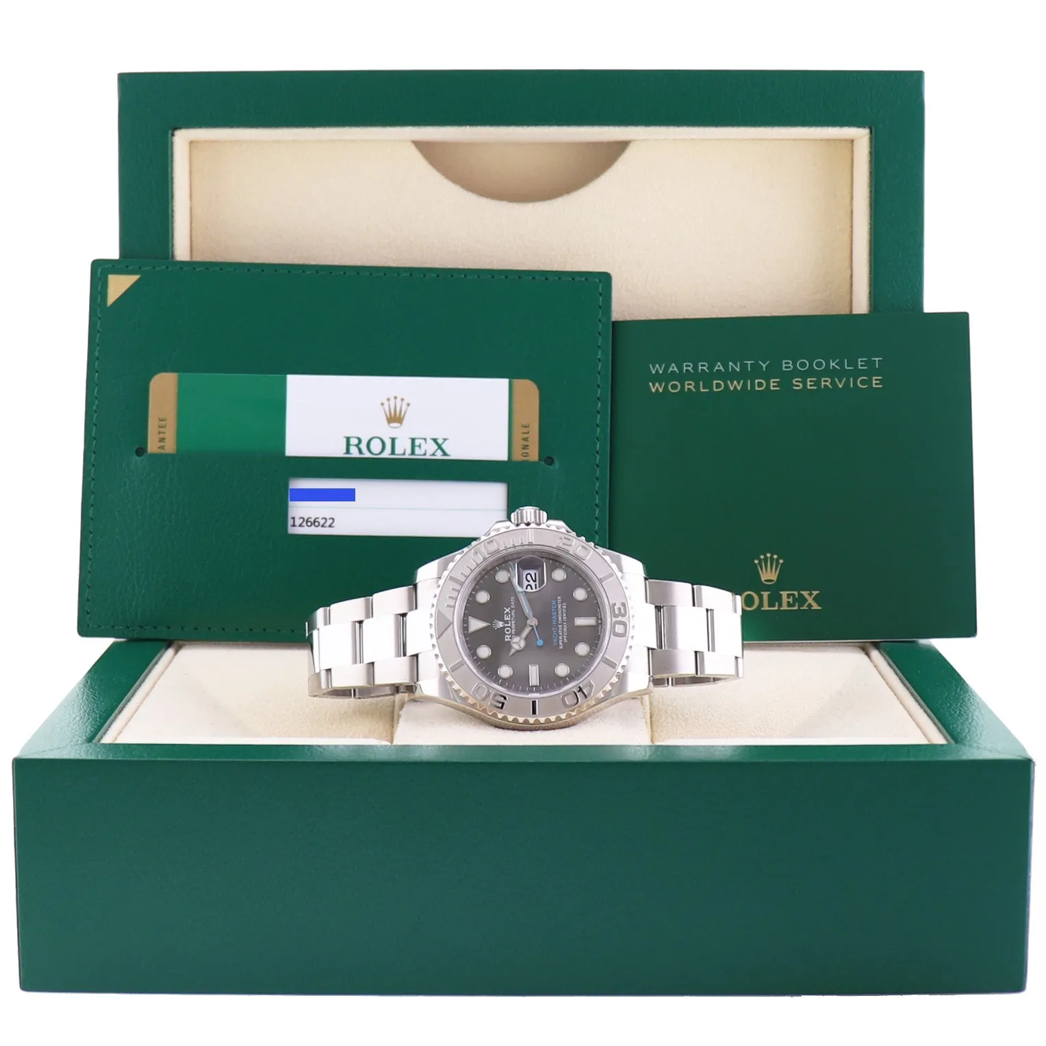 2020 PAPERS Rolex Yacht-Master 126622 Steel Platinum Rhodium Blue Watch