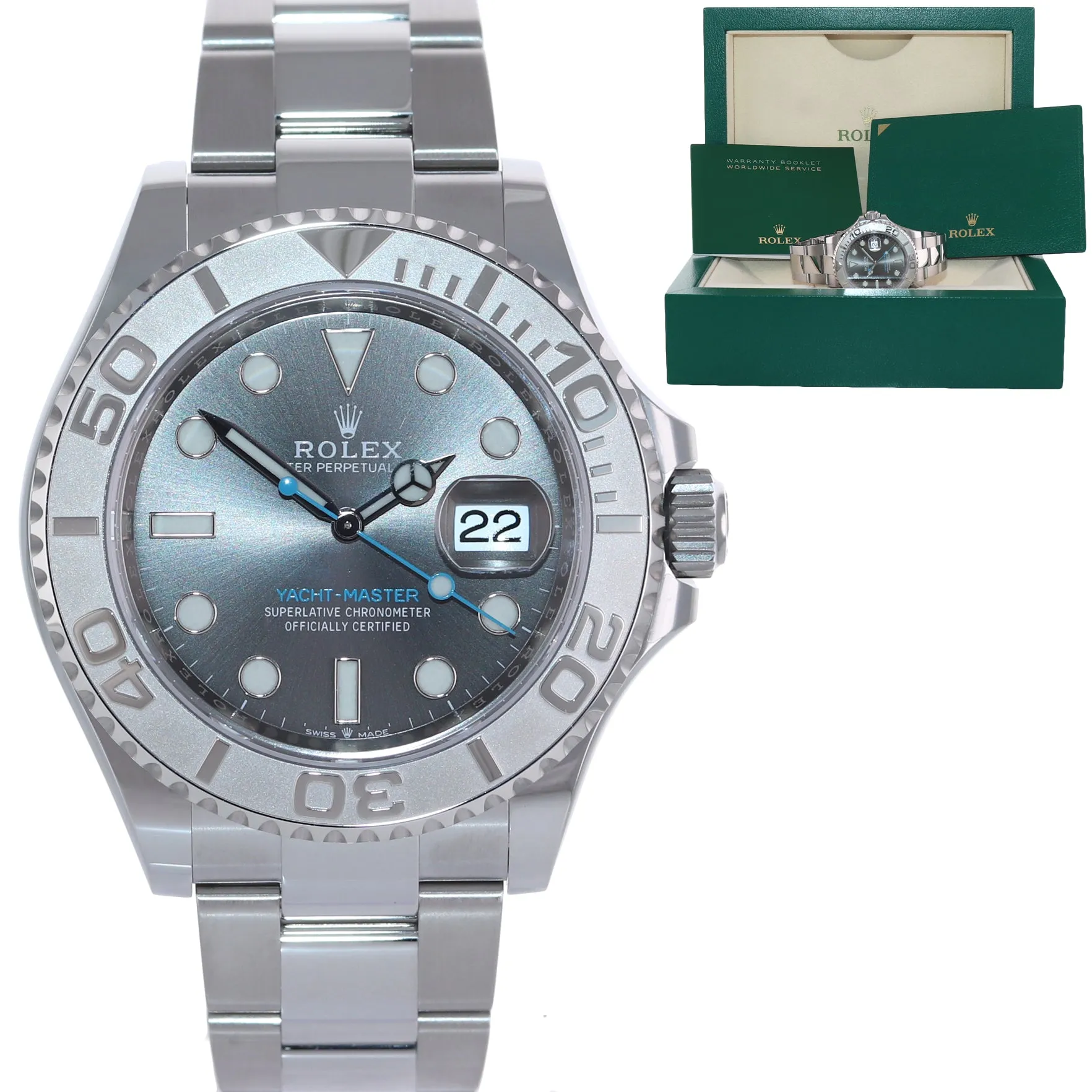 2021 Rolex Yacht-Master 126622 Steel Platinum Rhodium Blue Hand Watch Box