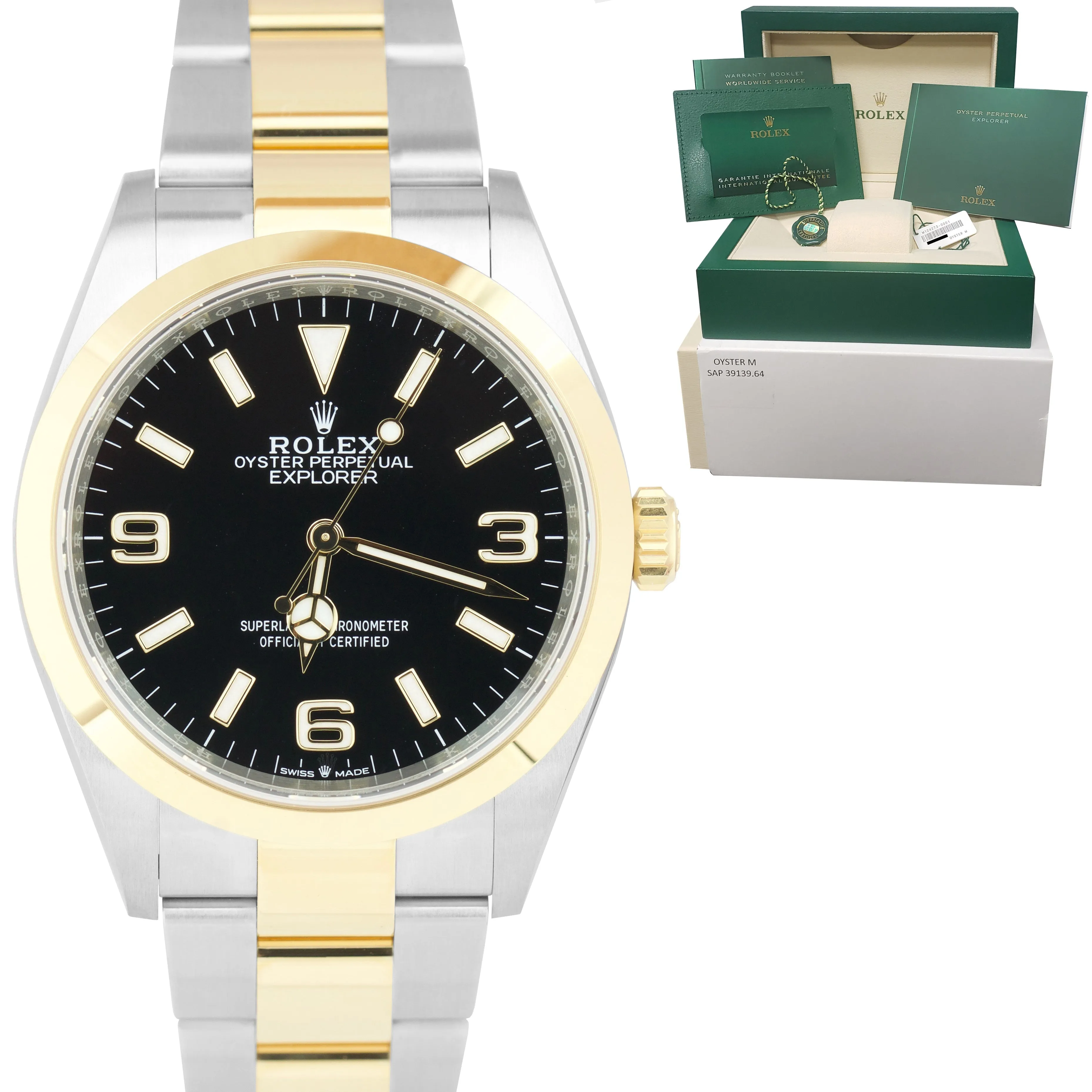 2022 Rolex Explorer I Black Two-Tone Yellow Gold Steel 36mm 124273 Watch B P