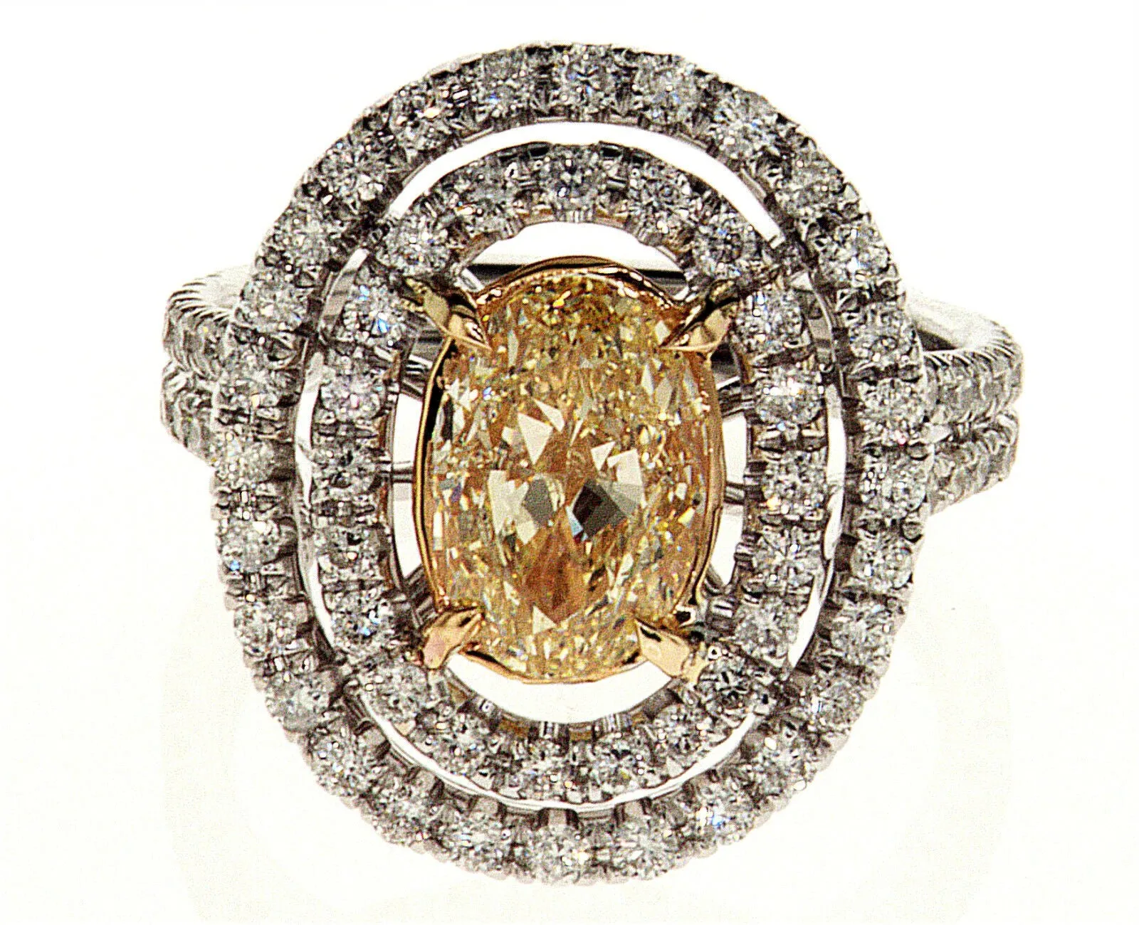 3 CT Natural Fancy Yellow Color VS1 Diamond Ring GIA Certified Oval Cut 18k Gold