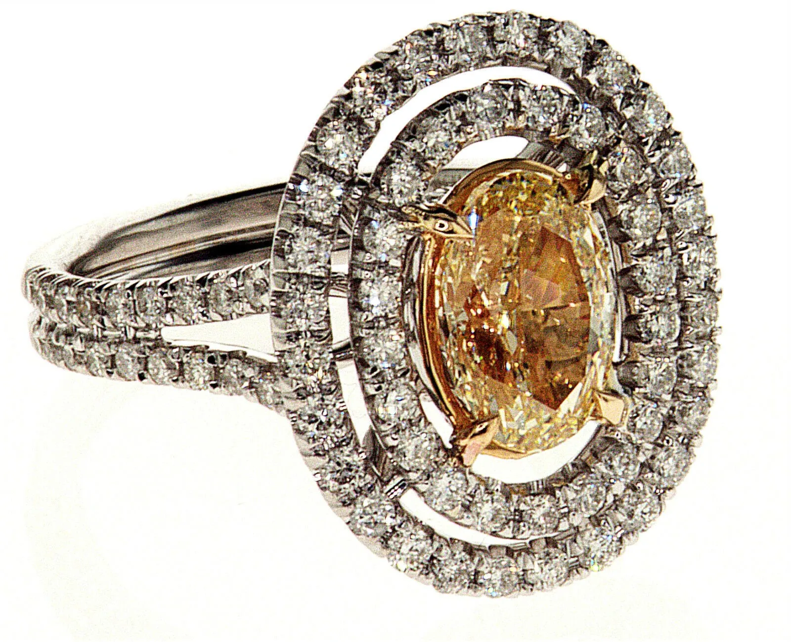 3 CT Natural Fancy Yellow Color VS1 Diamond Ring GIA Certified Oval Cut 18k Gold