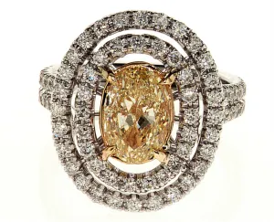 3 CT Natural Fancy Yellow Color VS1 Diamond Ring GIA Certified Oval Cut 18k Gold