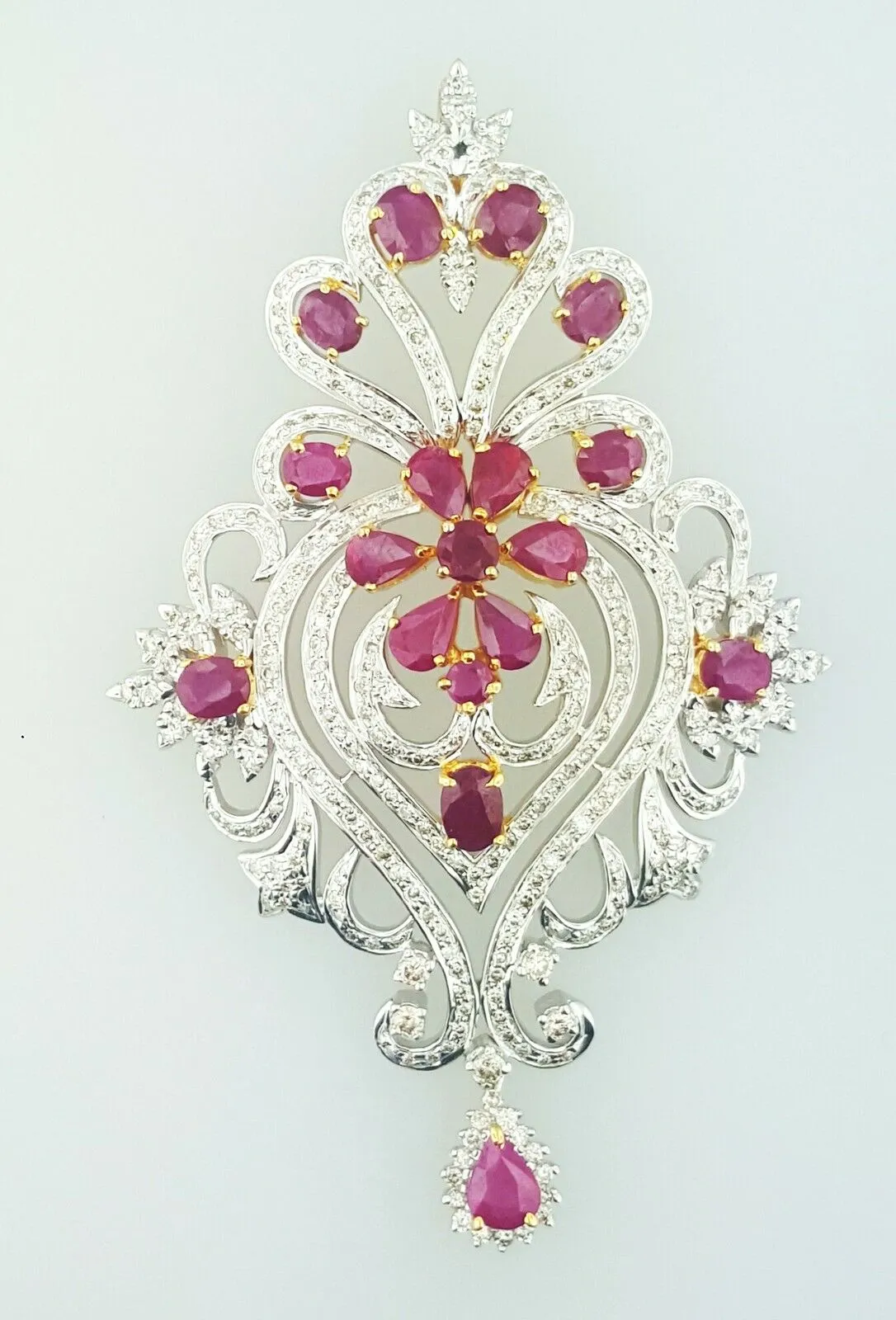 4 CT Necklace Natural Red Ruby Diamond Pendant and Earrings 14K Gold Guinness