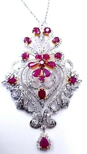 4 CT Necklace Natural Red Ruby Diamond Pendant and Earrings 14K Gold Guinness