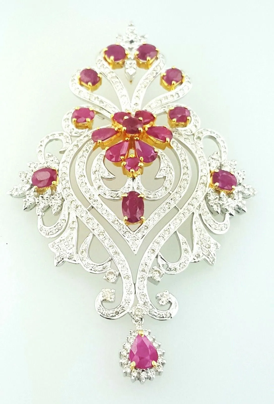 4 CT Necklace Natural Red Ruby Diamond Pendant and Earrings 14K Gold Guinness