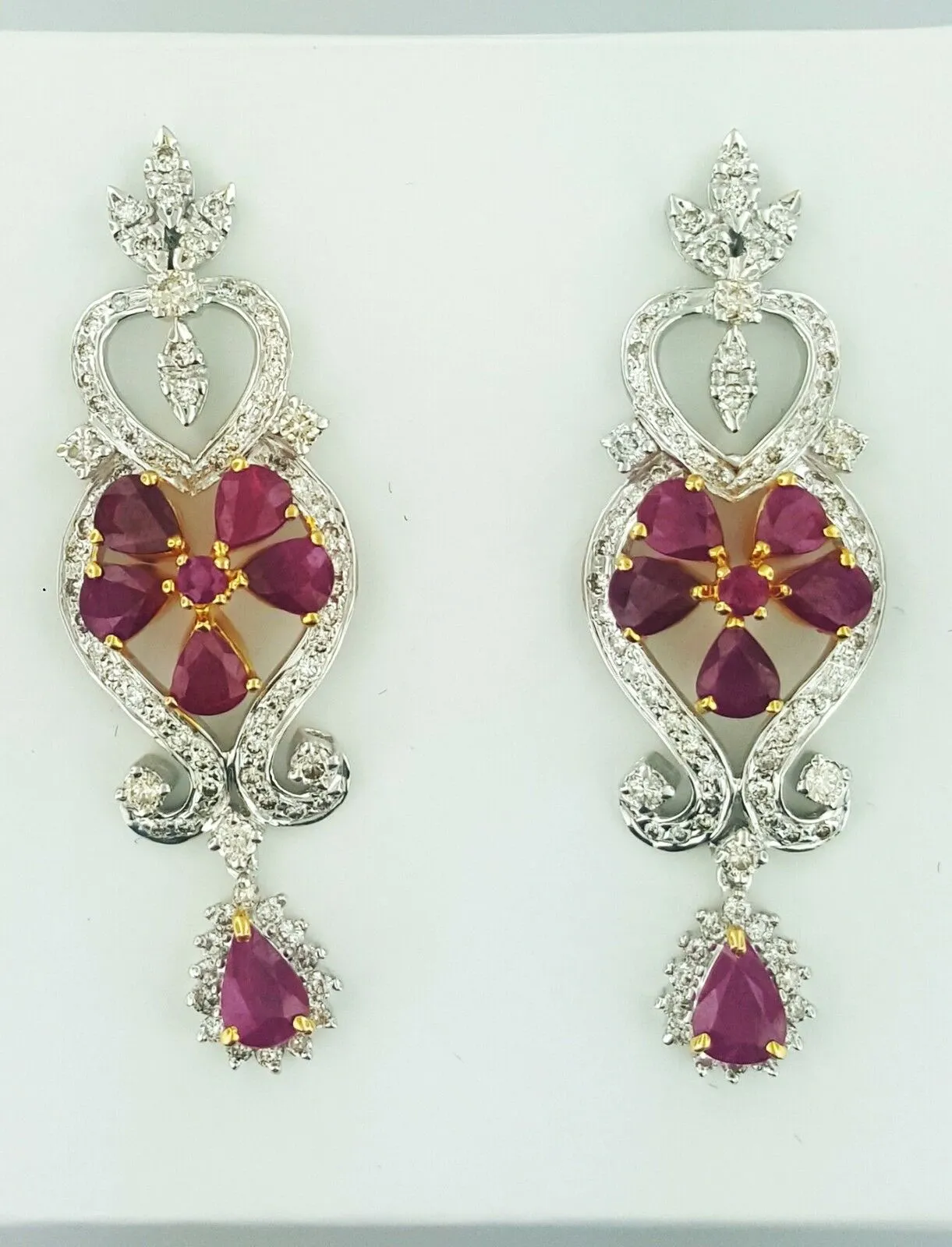 4 CT Necklace Natural Red Ruby Diamond Pendant and Earrings 14K Gold Guinness