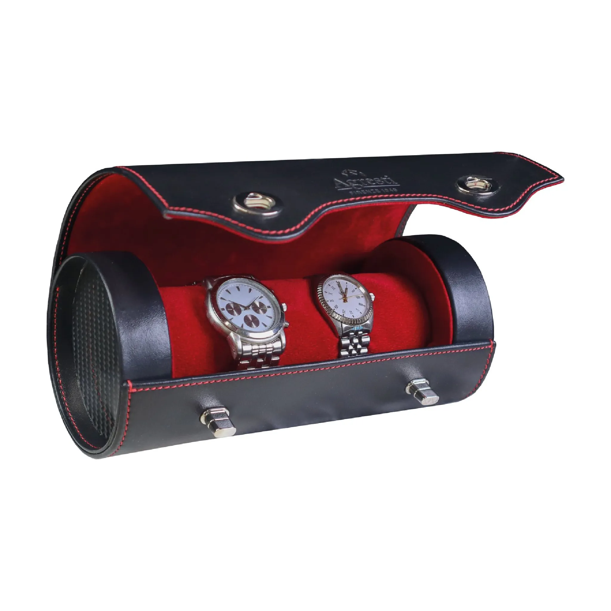 4-Watch Luxury Leather Travel Roll | Agresti Rollo Carbonio