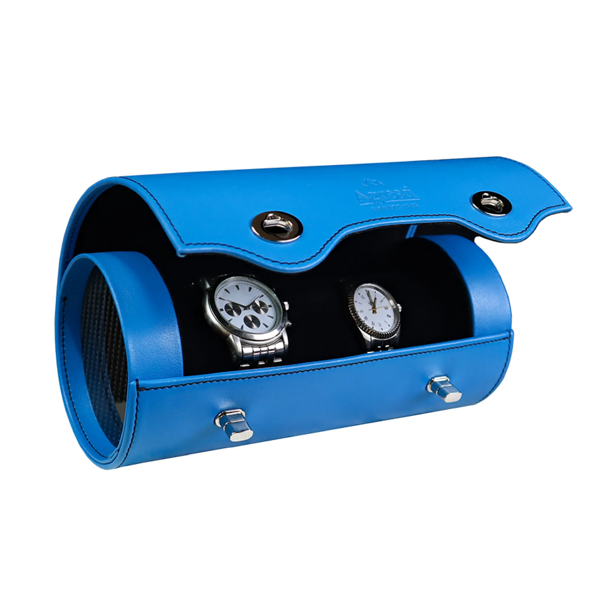 4-Watch Luxury Leather Travel Roll | Agresti Rollo Carbonio