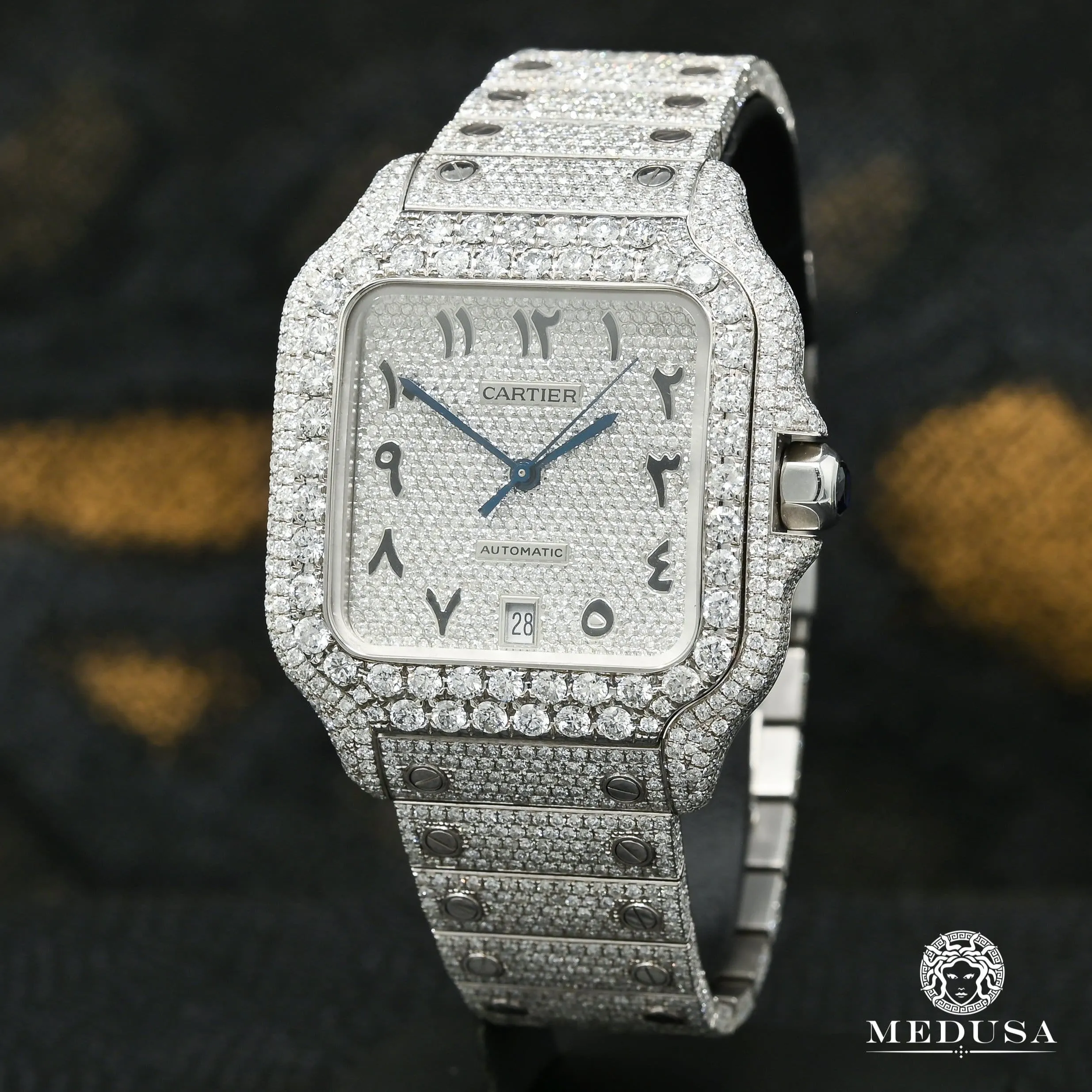 40mm C-Luxury-Watches Santos 100 - Full Arabic Iced