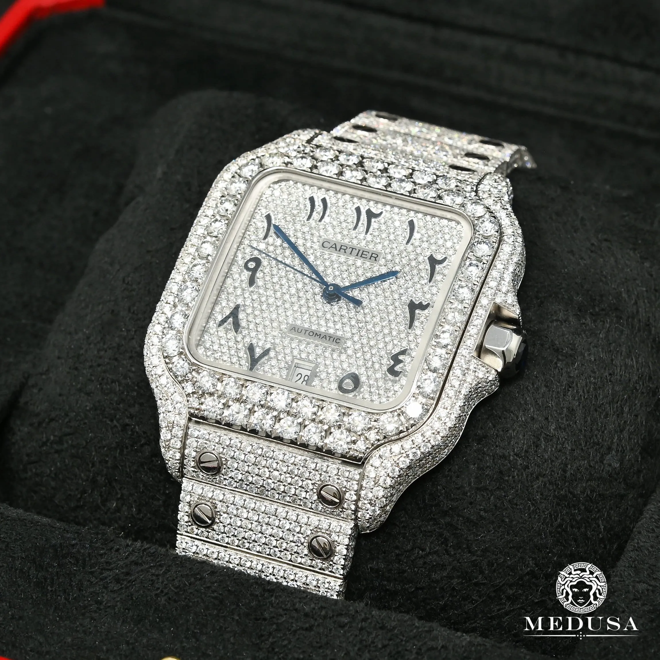 40mm C-Luxury-Watches Santos 100 - Full Arabic Iced