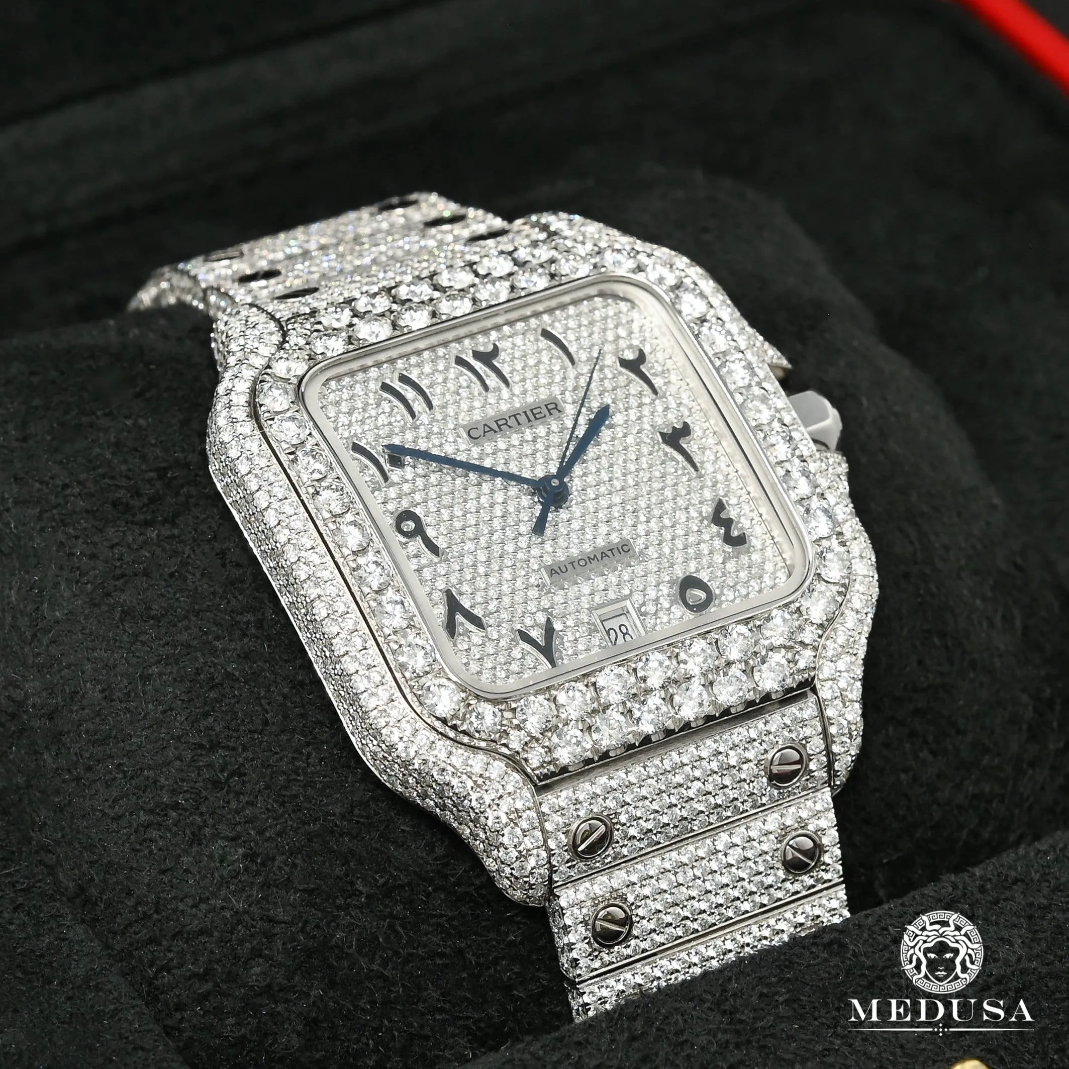 40mm C-Luxury-Watches Santos 100 - Full Arabic Iced