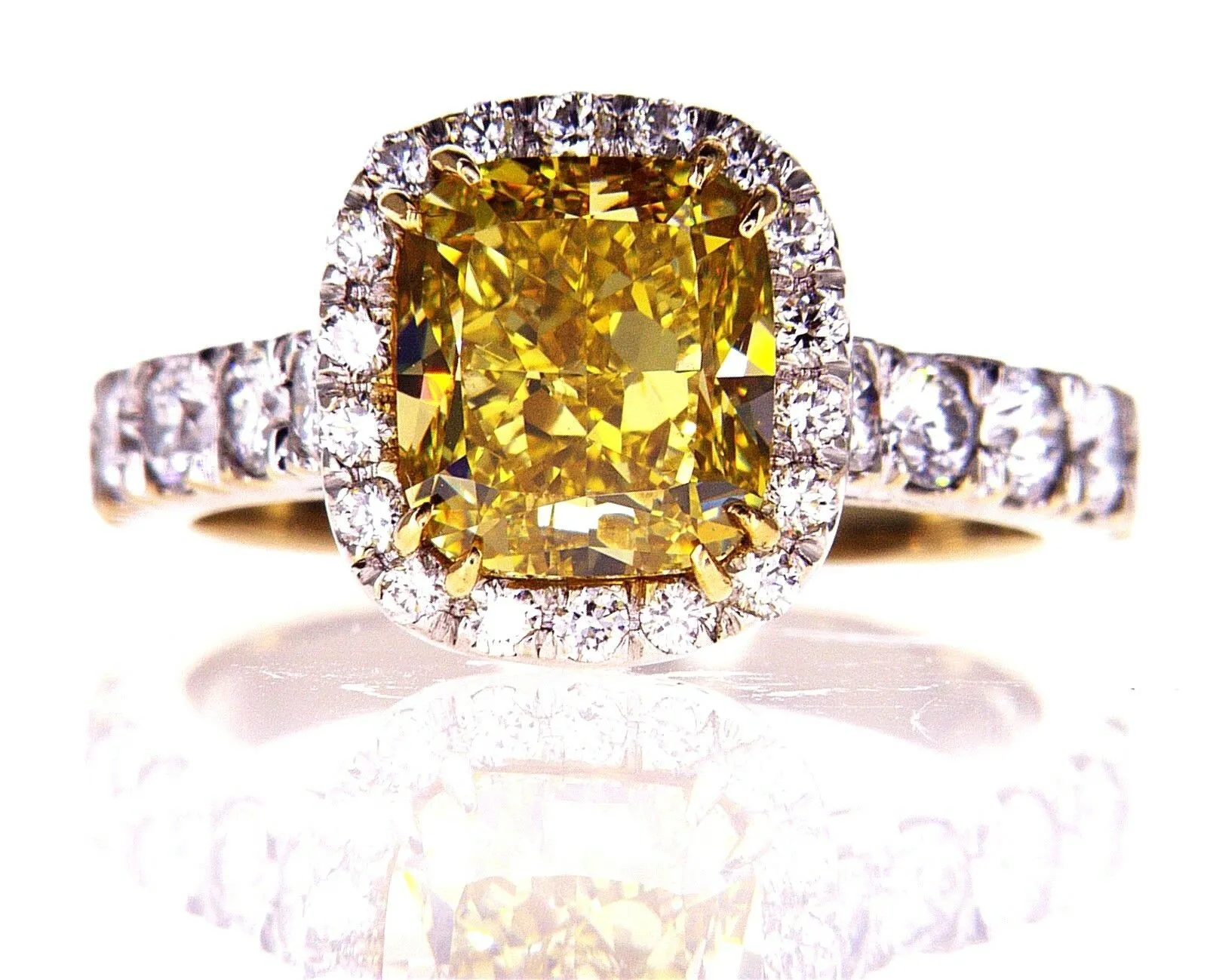 4CT Fancy Intense Yellow Color Diamond Engagement Ring GIA Certified Cushion Cut