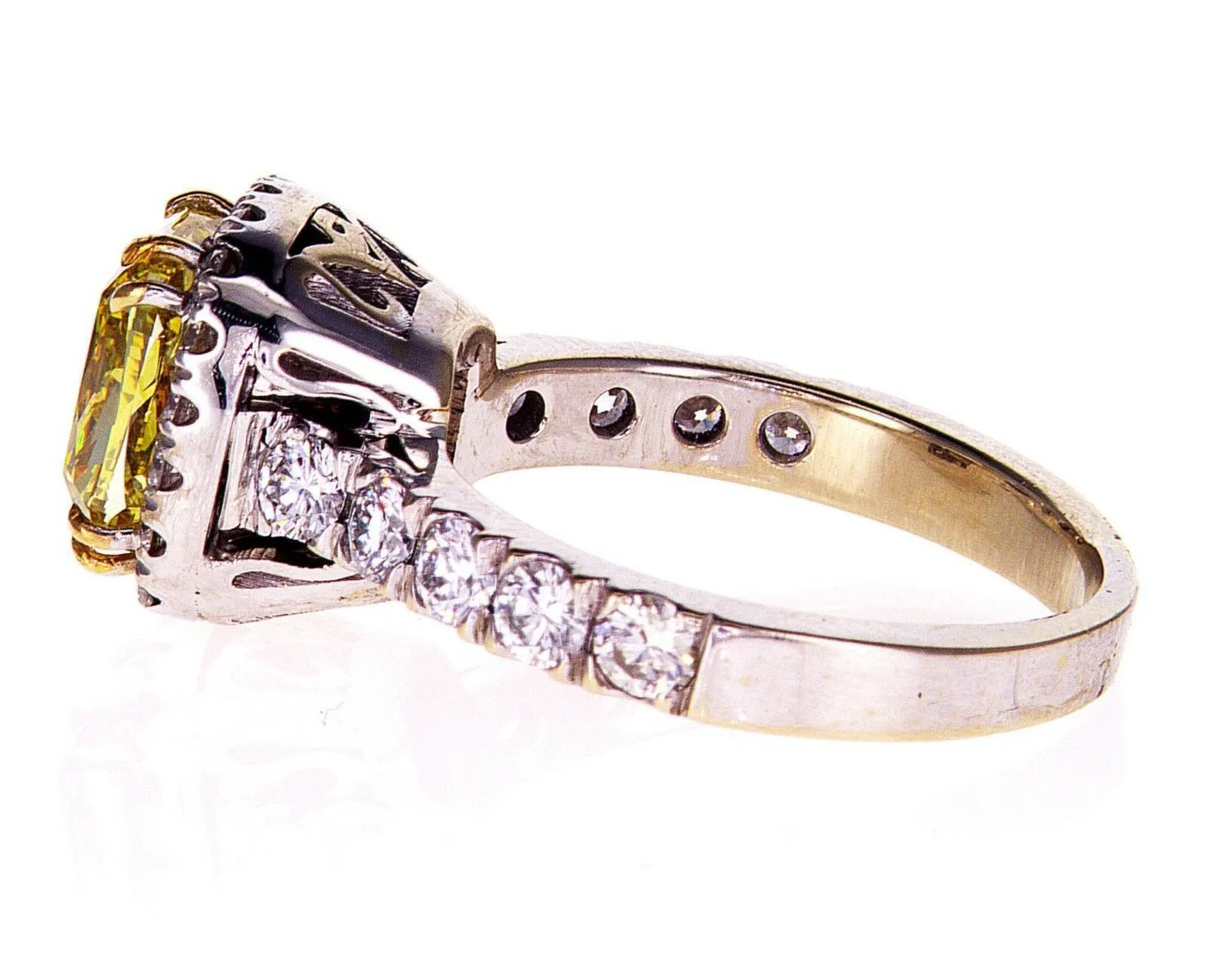 4CT Fancy Intense Yellow Color Diamond Engagement Ring GIA Certified Cushion Cut