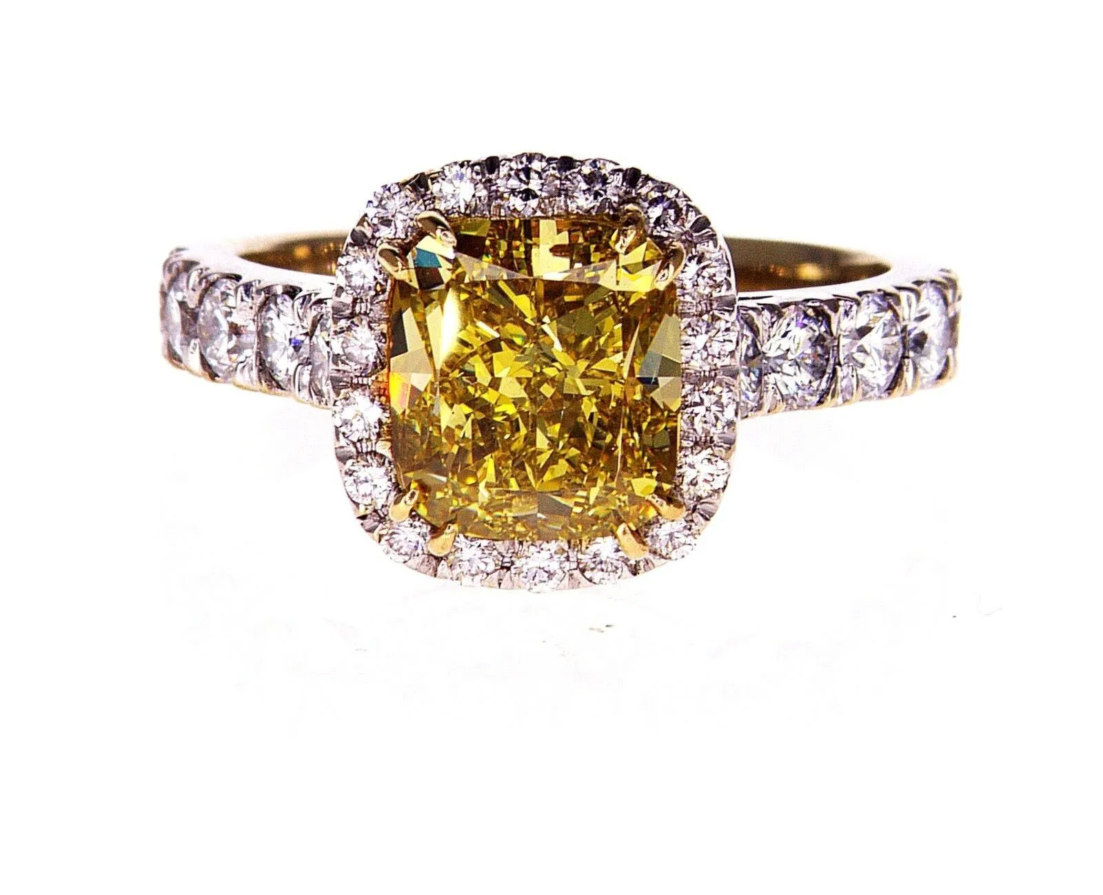 4CT Fancy Intense Yellow Color Diamond Engagement Ring GIA Certified Cushion Cut