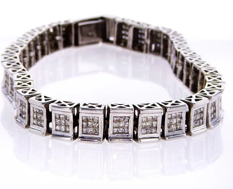 6 CT Diamond Channel Bracelet Certified 14K White Gold Natural Princess Cut