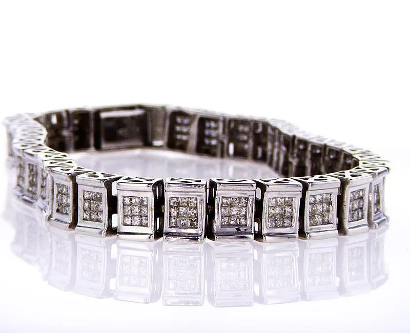 6 CT Diamond Channel Bracelet Certified 14K White Gold Natural Princess Cut