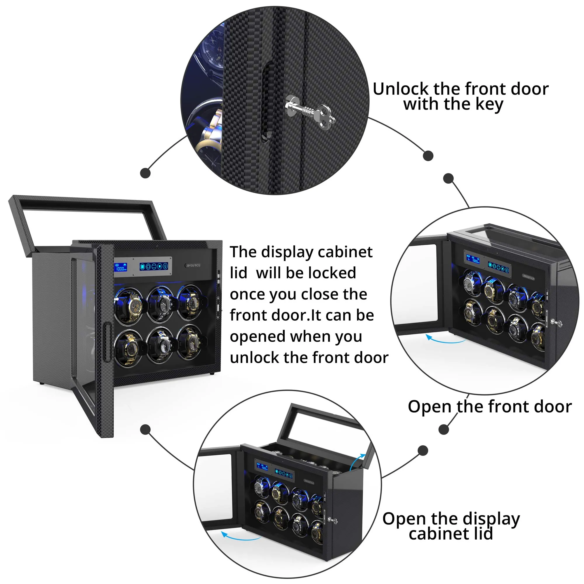 8 Automatic Watch Winder & 6 Storage with Built-in LED